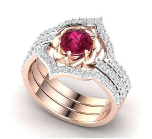 Ladies 3 Tier Ruby Flower Ring